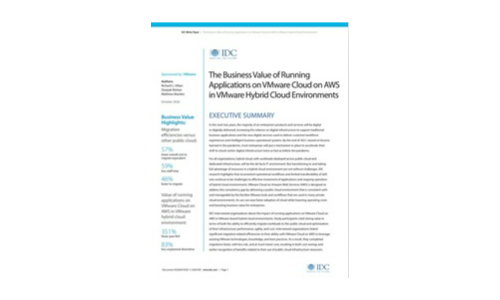 IDC: Der geschäftliche Wert des Ausführens von Anwendungen auf VMware Cloud auf AWS in Hybrid -Cloud -Umgebungen